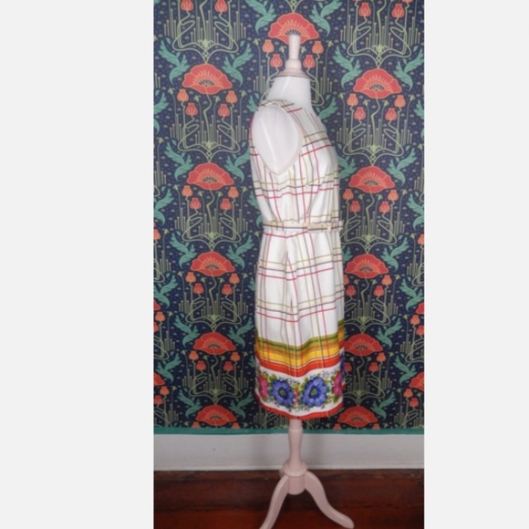 J. Crew Belted Cotton Check Floral Border Print Picnic Preppy Dress Nwt 8 - Picture 7 of 8